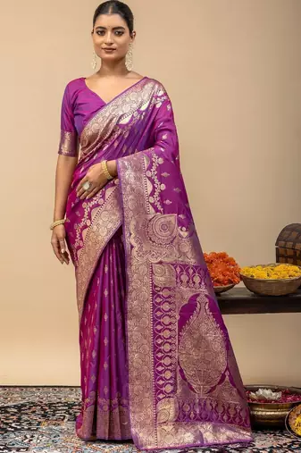 Purple women woven design zari art silk saree
