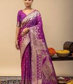 Purple women woven design zari art silk saree