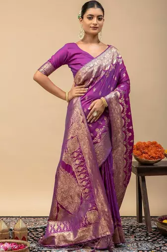 Purple women woven design zari art silk saree