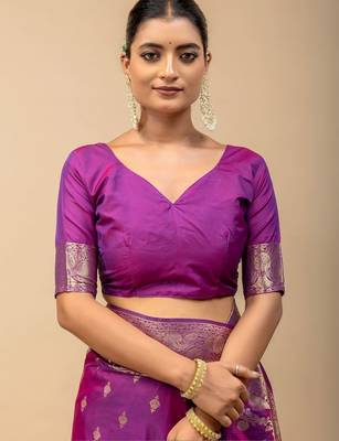 Purple women woven design zari art silk saree 3