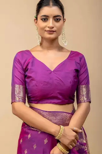 Purple women woven design zari art silk saree