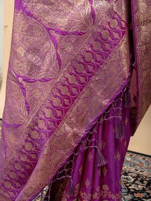Purple women woven design zari art silk saree 4