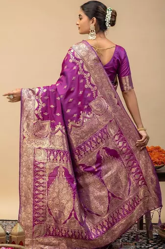 Purple women woven design zari art silk saree