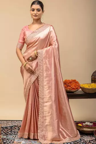 Peach embroidered tissue saree