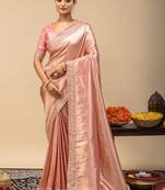 Peach embroidered tissue saree