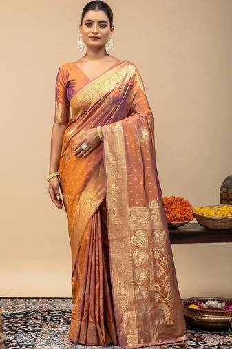 Orange ethnic motifs zari art silk designer saree