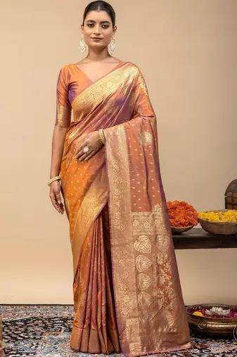 Orange ethnic motifs zari art silk designer saree