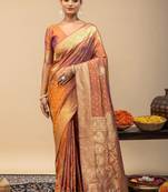 Orange ethnic motifs zari art silk designer saree