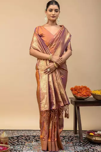Orange ethnic motifs zari art silk designer saree