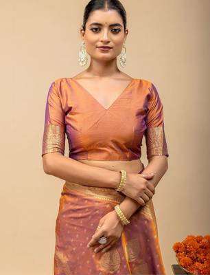 Orange ethnic motifs zari art silk designer saree 4