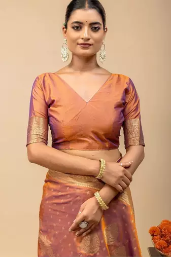 Orange ethnic motifs zari art silk designer saree