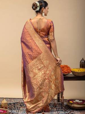 Orange ethnic motifs zari art silk designer saree 5