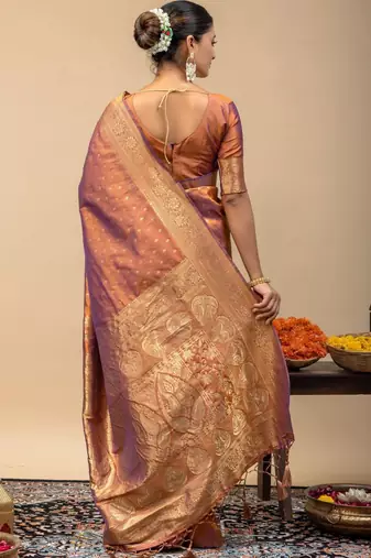 Orange ethnic motifs zari art silk designer saree
