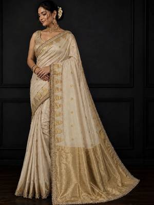 Off white woven design zari silk blend saree 1