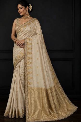 Off white woven design zari silk blend saree