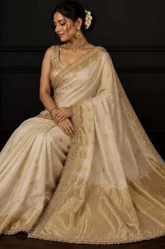 Off white woven design zari silk blend saree
