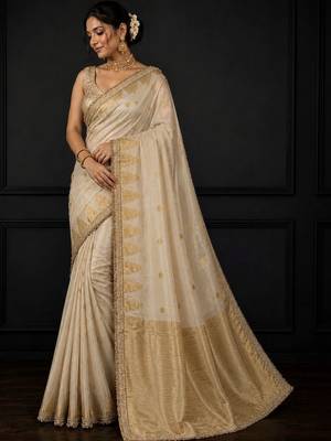 Off white woven design zari silk blend saree 3