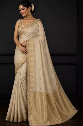 Off white woven design zari silk blend saree