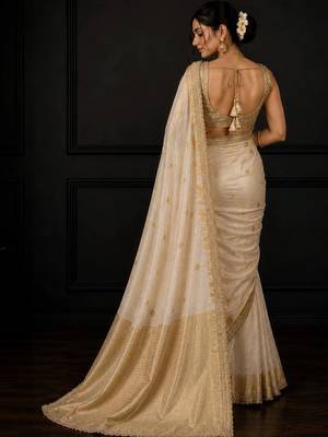 Off white woven design zari silk blend saree 4