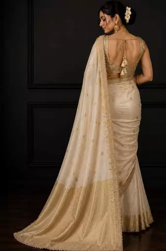 Off white woven design zari silk blend saree
