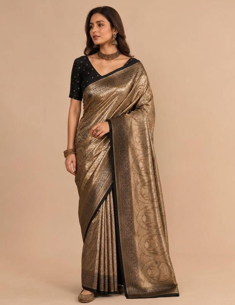 Gold woven design zari art silk saree