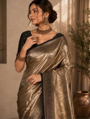 Gold woven design zari art silk saree 3