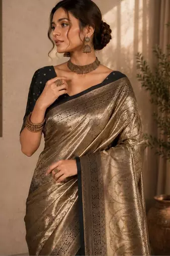 Gold woven design zari art silk saree