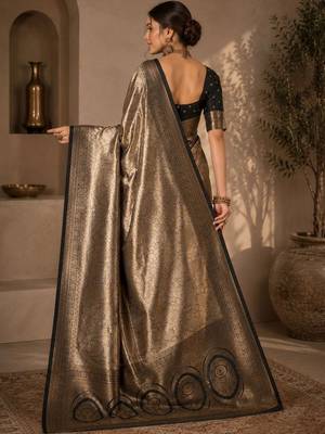 Gold woven design zari art silk saree 4