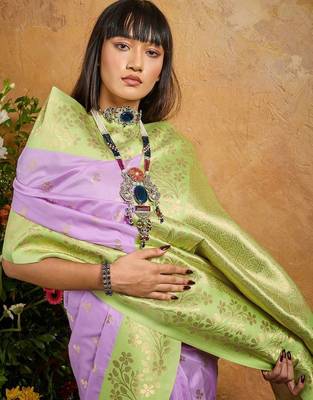 Purple ethnic motifs woven design saree with unstitched blouse 1