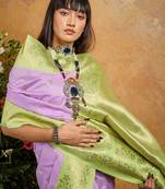Purple ethnic motifs woven design saree with unstitched blouse