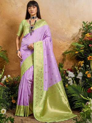 Purple ethnic motifs woven design saree with unstitched blouse 2