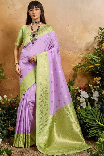 Purple ethnic motifs woven design saree with unstitched blouse