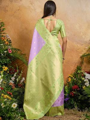 Purple ethnic motifs woven design saree with unstitched blouse 3