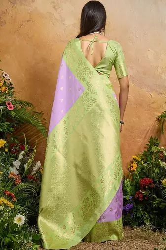 Purple ethnic motifs woven design saree with unstitched blouse