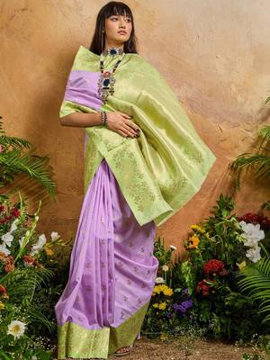 Purple ethnic motifs woven design saree with unstitched blouse 4