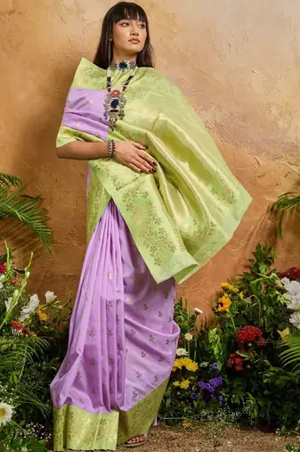 Purple ethnic motifs woven design saree with unstitched blouse