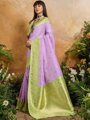 Purple ethnic motifs woven design saree with unstitched blouse 5
