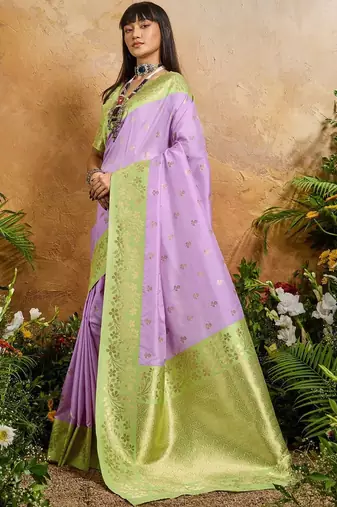 Purple ethnic motifs woven design saree with unstitched blouse