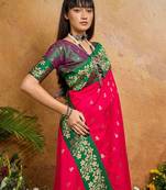 Pink ethnic motifs woven design saree with unstitched blouse