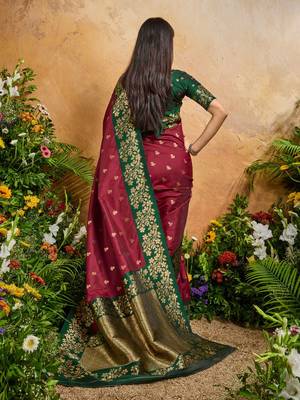 Maroon ethnic motifs woven design saree with unstitched blouse 4
