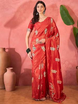 Red woven design banarasi saree with blouse piece 1