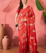 Red woven design banarasi saree with blouse piece