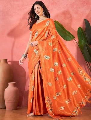 Orange woven design banarasi saree 1