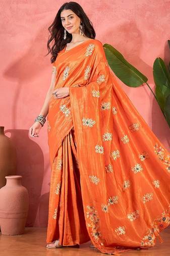 Orange woven design banarasi saree