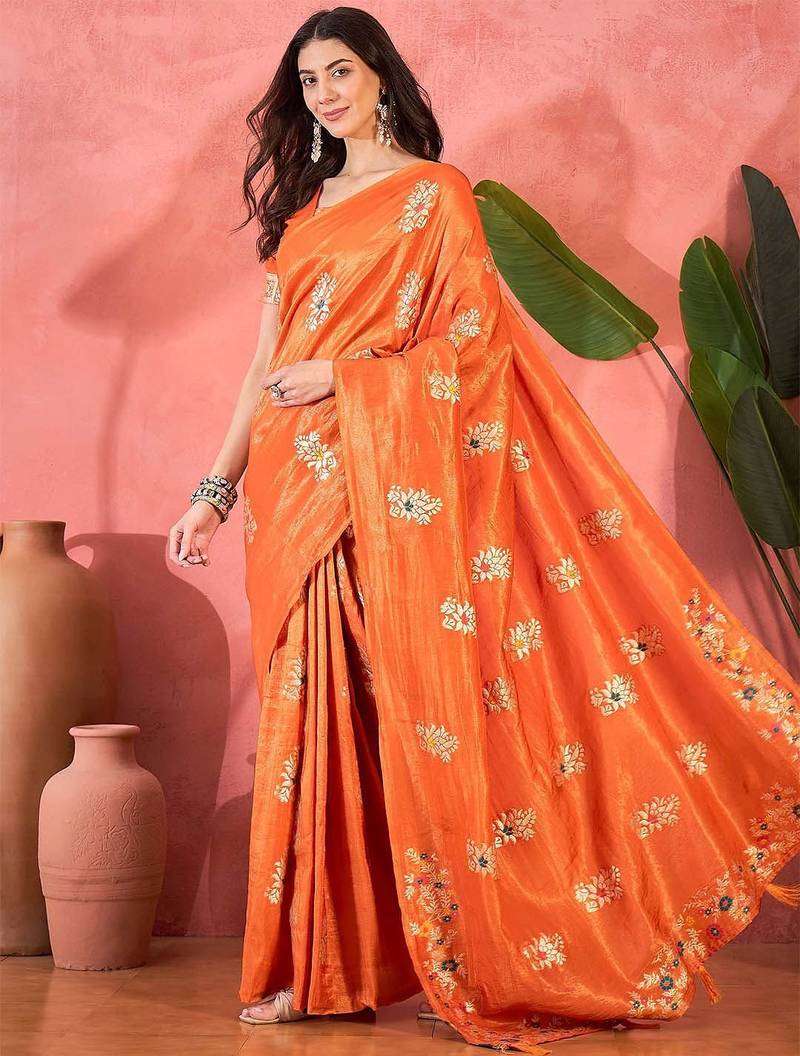 Orange woven design banarasi saree