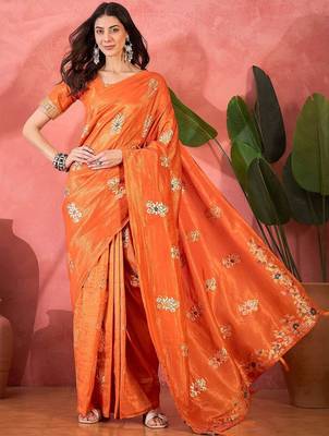 Orange woven design banarasi saree 2