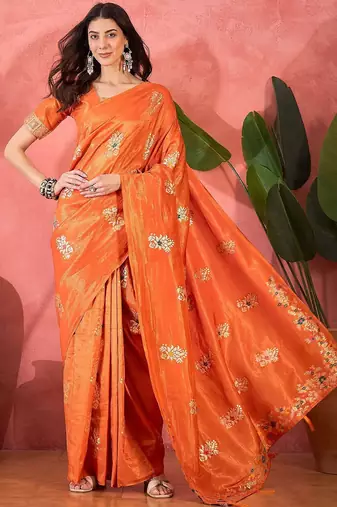 Orange woven design banarasi saree