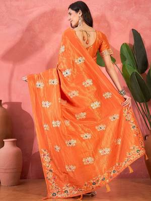 Orange woven design banarasi saree 3