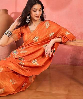 Orange woven design banarasi saree 5