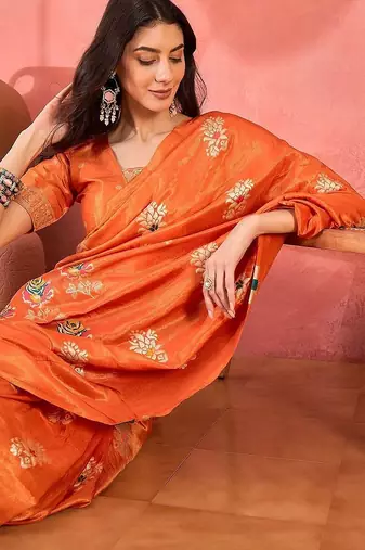 Orange woven design banarasi saree